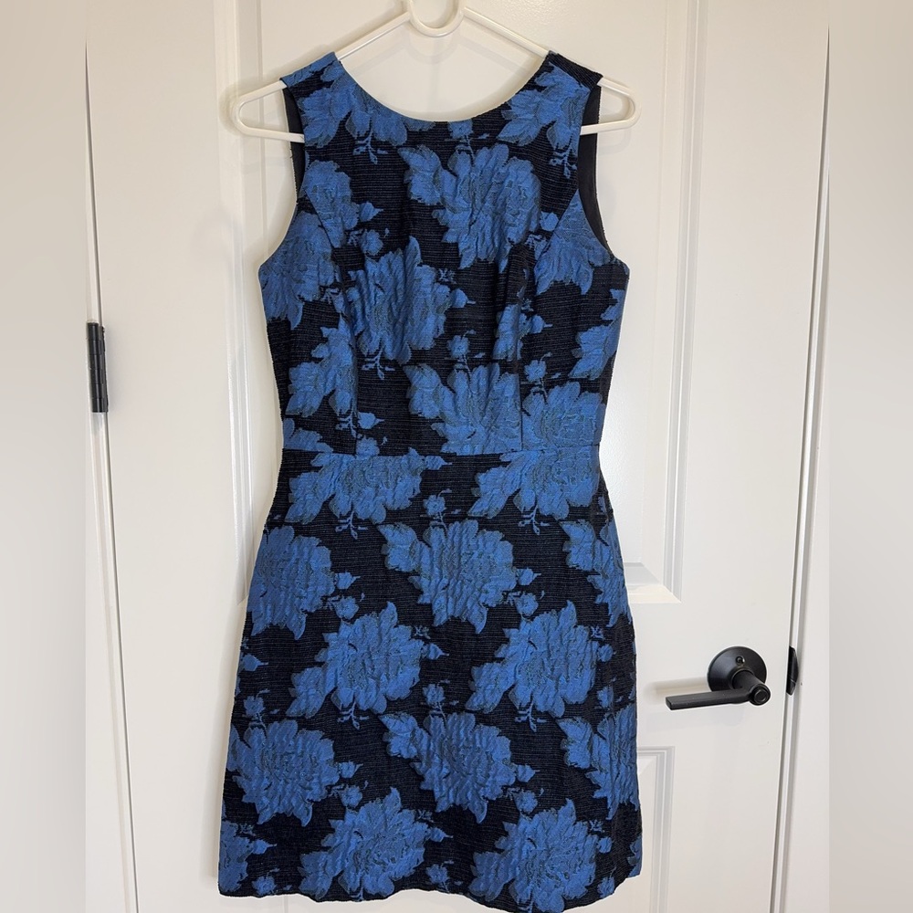 Women’s Alice + Olivia Blue and Black Floral High Neck Midi Dress, Size 2